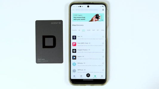 DCENT app Discovery tab showing XRPFi dApps: Soil, Flare, and Doppler Finance.