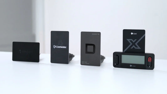 Tangem, Ellipal X Card, DCENT S, and CoolWallet GO card wallets compared.