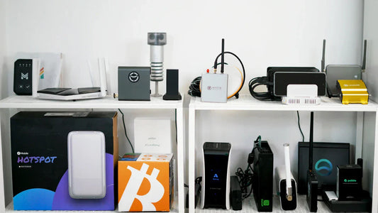 16 depin crypto miners on a shelf