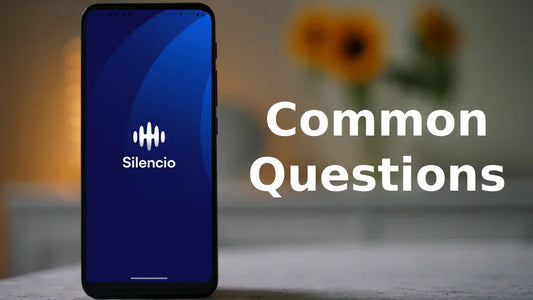 smartphone with the silencio app and the words "common questions" next to it
