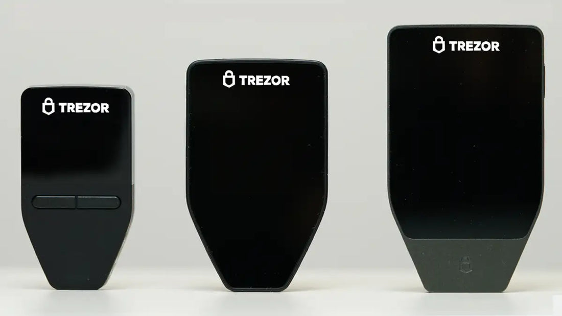 Trezor Safe 3, Safe 5, and Safe 7 compared side by side